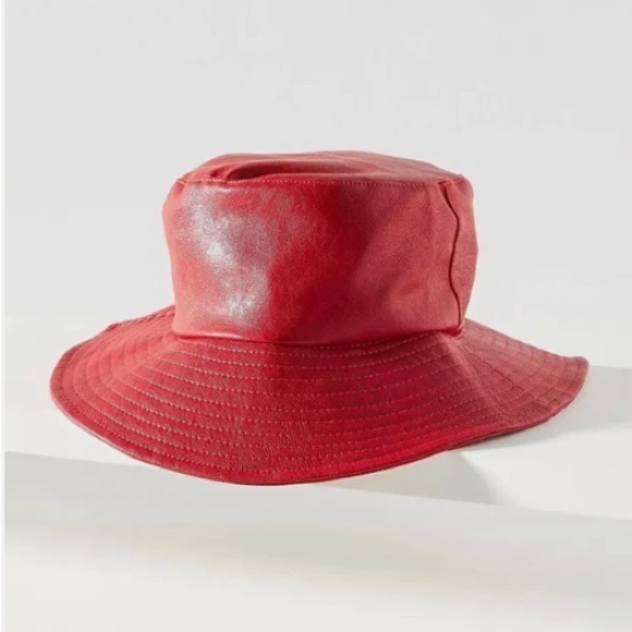 Anthropologie Accessories - Not available Anthropologie women’s red Faux Leather Bucket Hat NWT